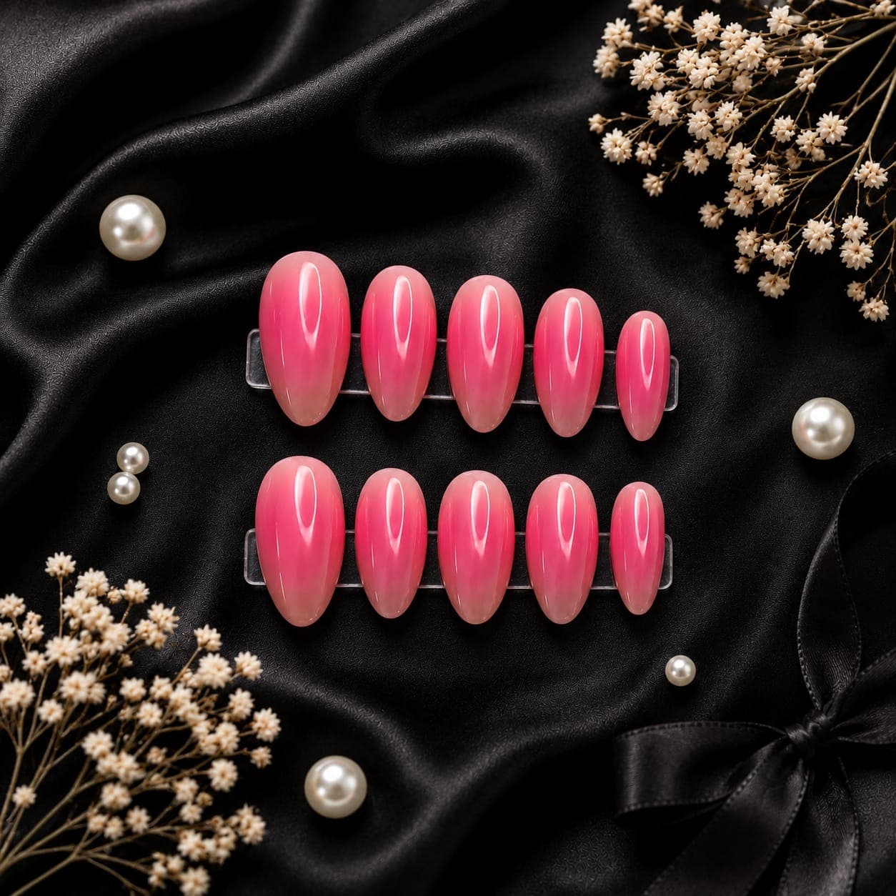 Blush Pink — Solid glossy pink cat-eye/jelly finish, no embellishment